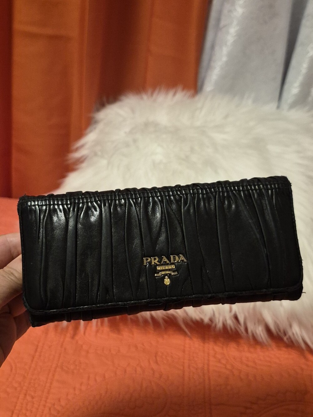 Prada Black Ruched Leather Clutch